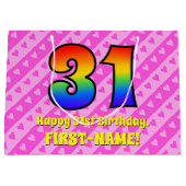 Grand Sac Cadeau 31e anniversaire : Pink Stripes & Hearts, Arc-en-c (Devant)