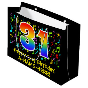 Grand Sac Cadeau 31e anniversaire - Symboles de musique colorée, Ar