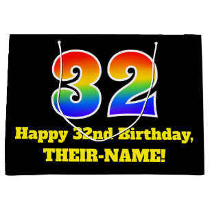 Grand Sac Cadeau 32e anniversaire ~ Amusant, coloré, Vibrant, Arc-e