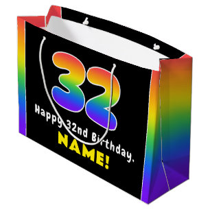Grand Sac Cadeau 32e anniversaire : Arc-en-ciel coloré # 32, Nom pe