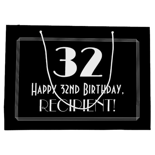 Grand Sac Cadeau 32e anniversaire : Art Déco Style inspiré "32", No (Dos)