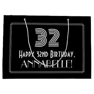 Grand Sac Cadeau 32e anniversaire — Représentation Art déco "32" et
