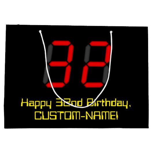 Grand Sac Cadeau 32e anniversaire : Rouge Digital Clock Style "32" (Dos)