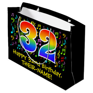 Grand Sac Cadeau 32e anniversaire - Symboles de musique colorée, Ar