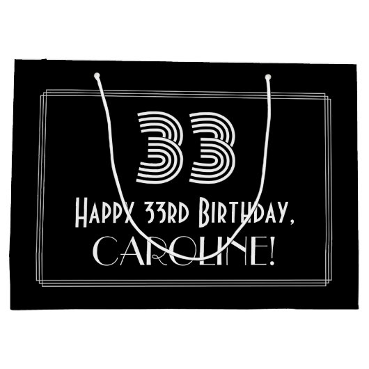 Grand Sac Cadeau 33e anniversaire — Art Déco Inspiré Look "33" & No (Dos)