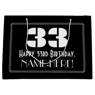 Grand Sac Cadeau 33e anniversaire ~ Art Déco Inspiré Look "33" + No