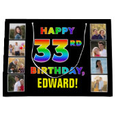 Grand Sac Cadeau 33e anniversaire : Rainbow Text, Custom Photos & N (Devant)