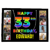 Grand Sac Cadeau 33e anniversaire : Rainbow Text, Custom Photos & N (Dos)