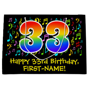 Grand Sac Cadeau 33e anniversaire - Symboles de musique colorée, Ar