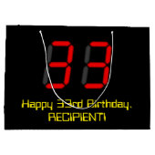 Grand Sac Cadeau 33ème anniversaire : Rouge Digital Clock Style "33 (Dos)
