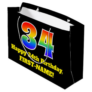 Grand Sac Cadeau 34e anniversaire ~ Amusant, coloré, Vibrant, Arc-e