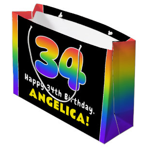 Grand Sac Cadeau 34e anniversaire : Arc-en-ciel coloré # 34, Nom pe