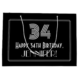 Grand Sac Cadeau 34e anniversaire — Art Déco Inspiré Look "34" & No