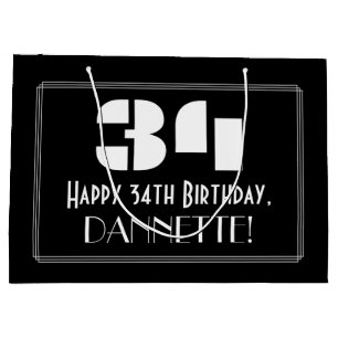 Grand Sac Cadeau 34ème anniversaire ~ Art Déco Inspiré Look "34" + 