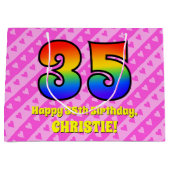 Grand Sac Cadeau 35e anniversaire : Pink Stripes & Hearts, Arc en c (Devant)