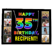 Grand Sac Cadeau 35e anniversaire : Rainbow Text, Custom Photos & N (Dos)