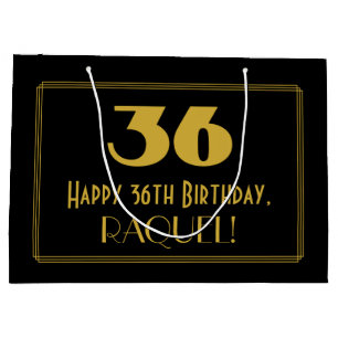 Grand Sac Cadeau 36e anniversaire — Art Déco Inspiré Look "36" & No
