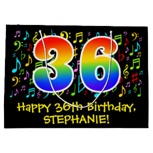 Grand Sac Cadeau 36e anniversaire - Symboles de musique colorée, Ar