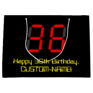 Grand Sac Cadeau 36ème anniversaire : Rouge Digital Horloge Style "