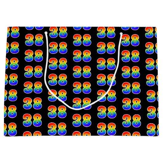 Grand Sac Cadeau 38e anniversaire : Fun Rainbow Event Numéro 38 Mot (Devant)