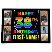 Grand Sac Cadeau 38e anniversaire : Rainbow Text, Custom Photos & N (Devant)