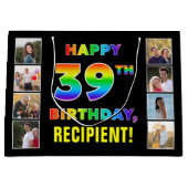 Grand Sac Cadeau 39e anniversaire : Rainbow Text, Custom Photos & N (Devant)