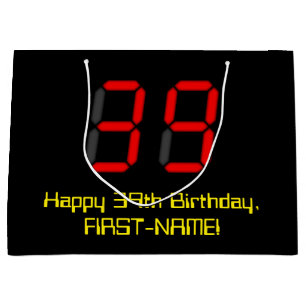 Grand Sac Cadeau 39ème anniversaire : Rouge Digital Horloge Style "