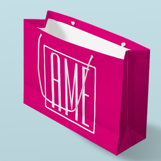 Grand Sac Cadeau 3 Initiales Monogramme | Blanc sur rose chaud