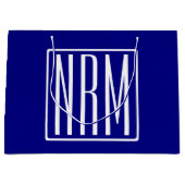 Grand Sac Cadeau 3 Initiales Monogramme | Bleu et blanc de la marin (Devant)