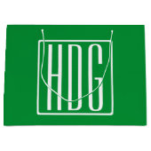 Grand Sac Cadeau 3 Initiales Monogramme | Vert et blanc (Devant)