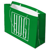 Grand Sac Cadeau 3 Initiales Monogramme | Vert et blanc (Dos Angle)