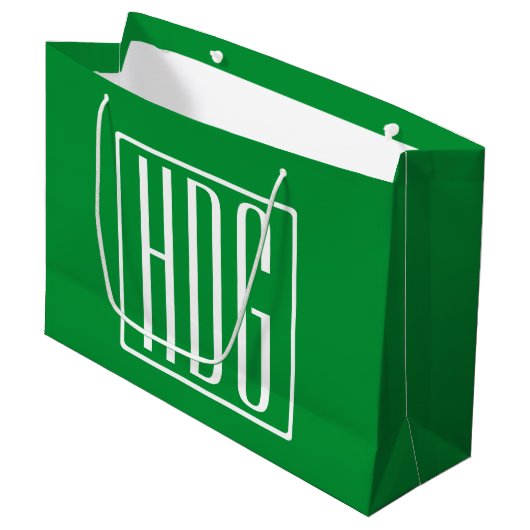 Grand Sac Cadeau 3 Initiales Monogramme | Vert et blanc (Devant Angle)