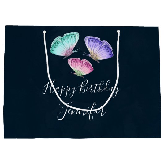 Grand Sac Cadeau 3 Joli Pastel Aquarelle Papillons Anniversaire (Dos)
