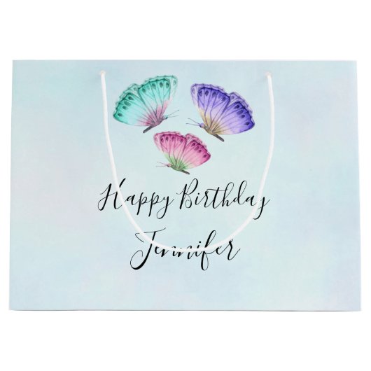 Grand Sac Cadeau 3 Joli Pastel Aquarelle Papillons Anniversaire (Devant)