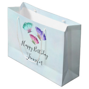 Grand Sac Cadeau 3 Joli Pastel Aquarelle Papillons Anniversaire