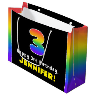 Grand Sac Cadeau 3e anniversaire : Arc-en-ciel coloré # 3, Nom pers