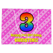 Grand Sac Cadeau 3e anniversaire : Pink Stripes & Hearts, Rainbow # (Dos)