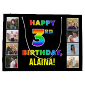 Grand Sac Cadeau 3e anniversaire : Rainbow Text, Custom Photos & Na (Dos)