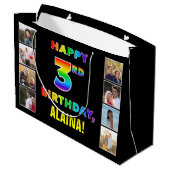 Grand Sac Cadeau 3e anniversaire : Rainbow Text, Custom Photos & Na (Dos Angle)