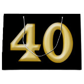Grand Sac Cadeau 40 et anniversaire noir fabuleux d'or (Devant)