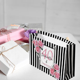 Grand Sac Cadeau 40 fabuleux flancs noirs blancs rayés roses