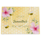 Grand Sac Cadeau 40e anniversaire abeilles nid d'abeilles fleur ros (Devant)