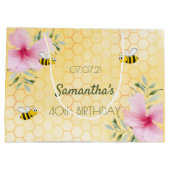 Grand Sac Cadeau 40e anniversaire abeilles nid d'abeilles fleur ros (Dos)