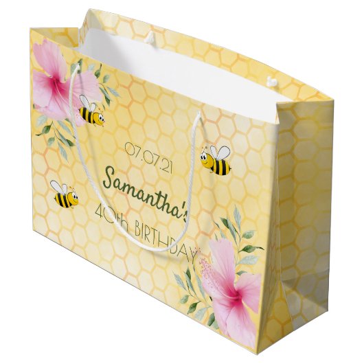 Grand Sac Cadeau 40e anniversaire abeilles nid d'abeilles fleur ros (Dos Angle)