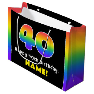 Grand Sac Cadeau 40e anniversaire : Arc-en-ciel coloré # 40, Nom pe