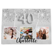 Grand Sac Cadeau 40e anniversaire argent parties scintillant nom ph (Devant)