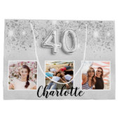 Grand Sac Cadeau 40e anniversaire argent parties scintillant nom ph (Dos)