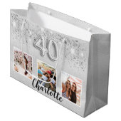 Grand Sac Cadeau 40e anniversaire argent parties scintillant nom ph (Devant Angle)