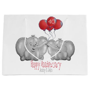 Grand Sac Cadeau 40e anniversaire de rubis mariage éléphant