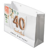 Grand Sac Cadeau 40e anniversaire floral rose or eucalyptus anniver (Devant Angle)